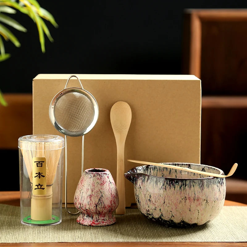 6-Piece Japanese Matcha Tea Ceremony Set – Handmade Ceramic Bowl, Bamboo Whisk, Scoop, Strainer & Gift Box