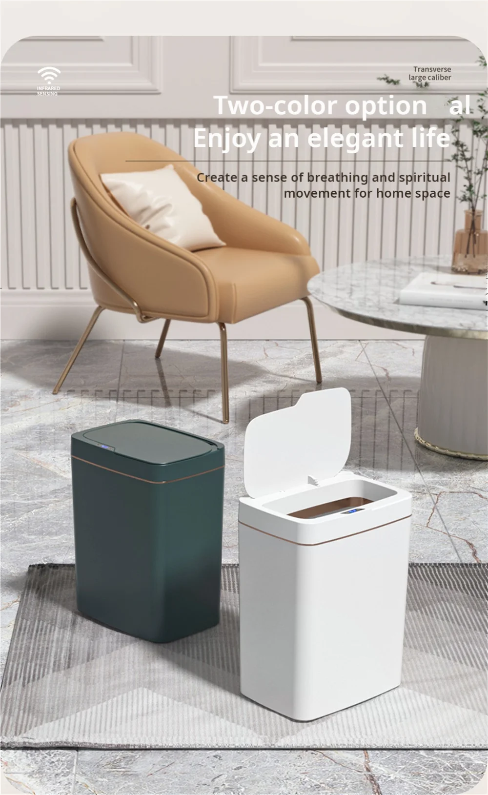 Smart Sensor Bathroom Trash Can – 15L Touchless with Automatic Bagging