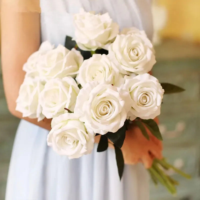 Realistic Artificial Rose Branch (3pcs) – Elegant Faux Flowers for Wedding & Home Decor