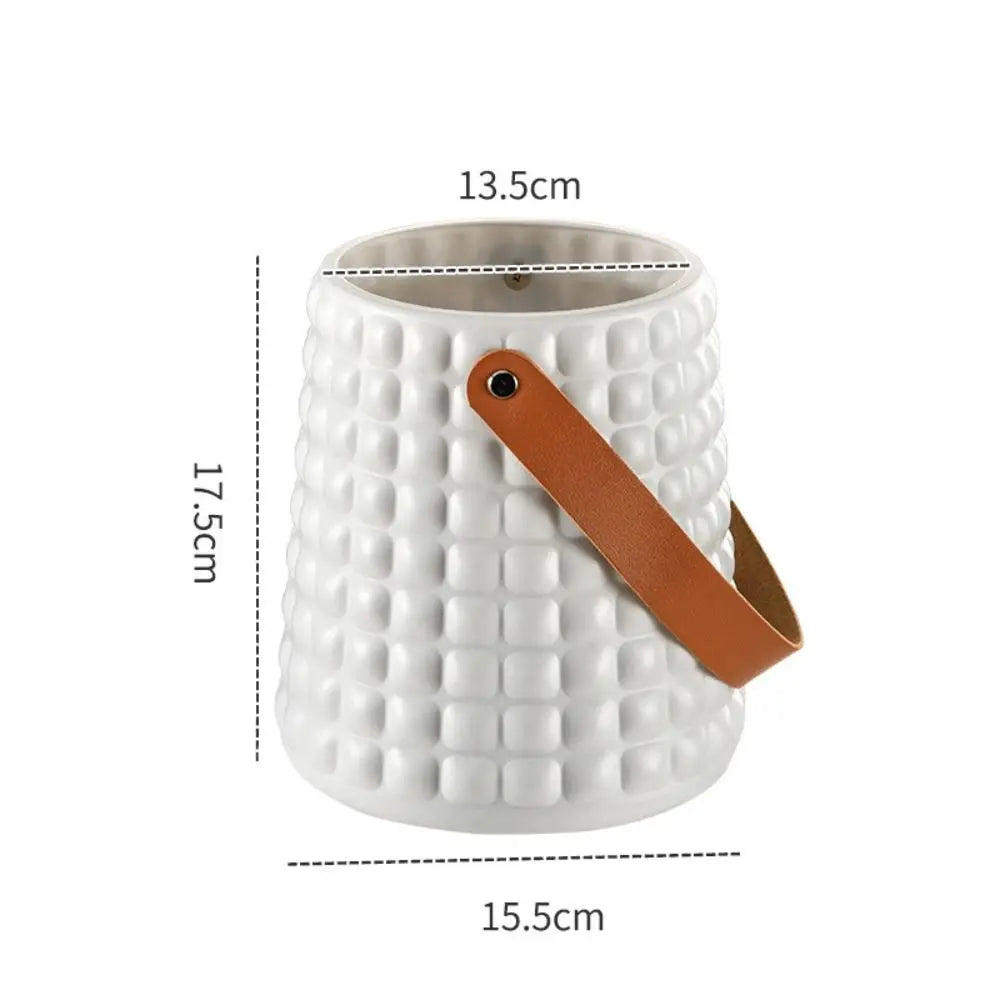 Nordic Style Leather Handle Flower Vase – Modern Anti-Fall Plastic Pot for Floral Arrangements
