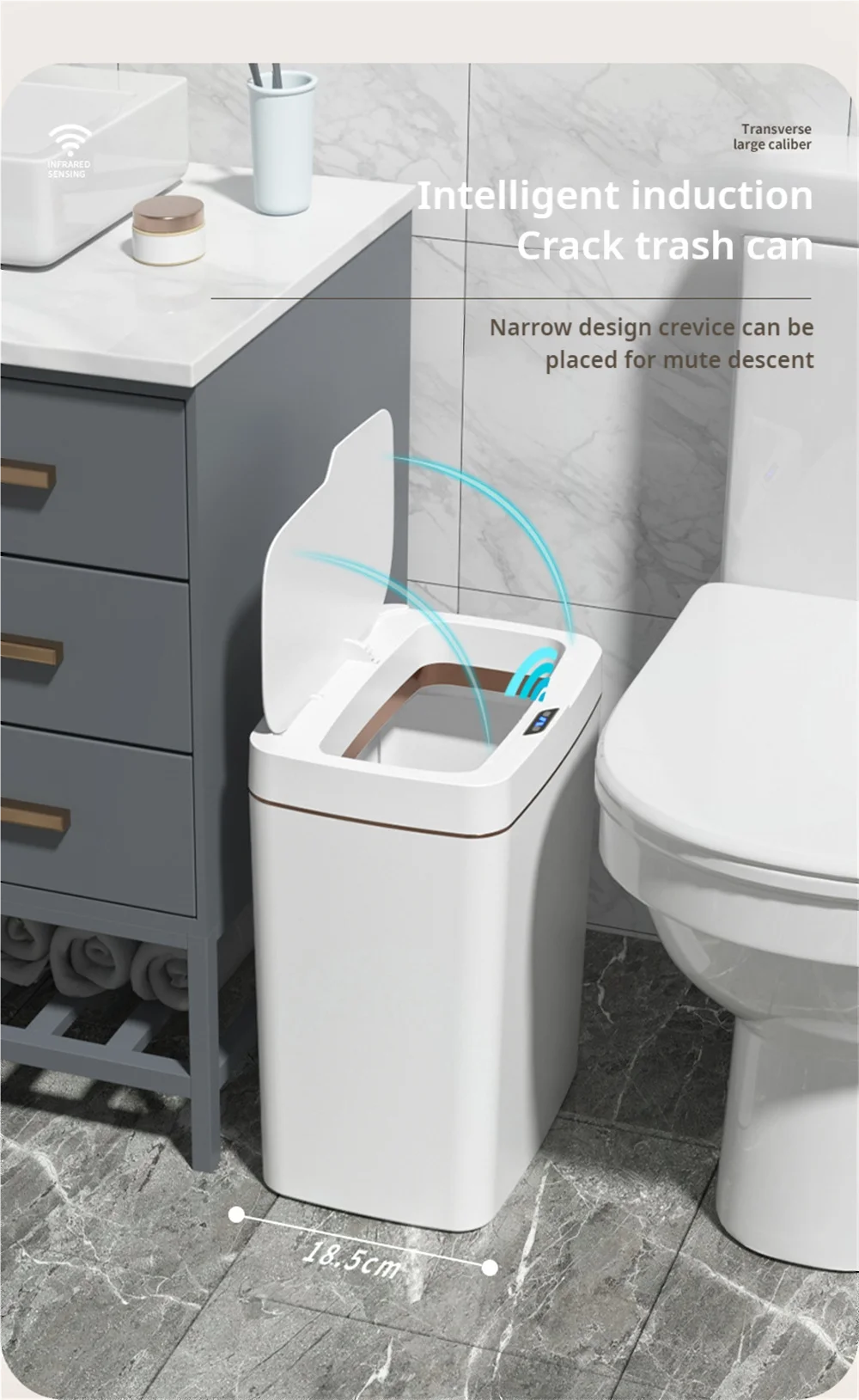 Smart Sensor Bathroom Trash Can – 15L Touchless with Automatic Bagging