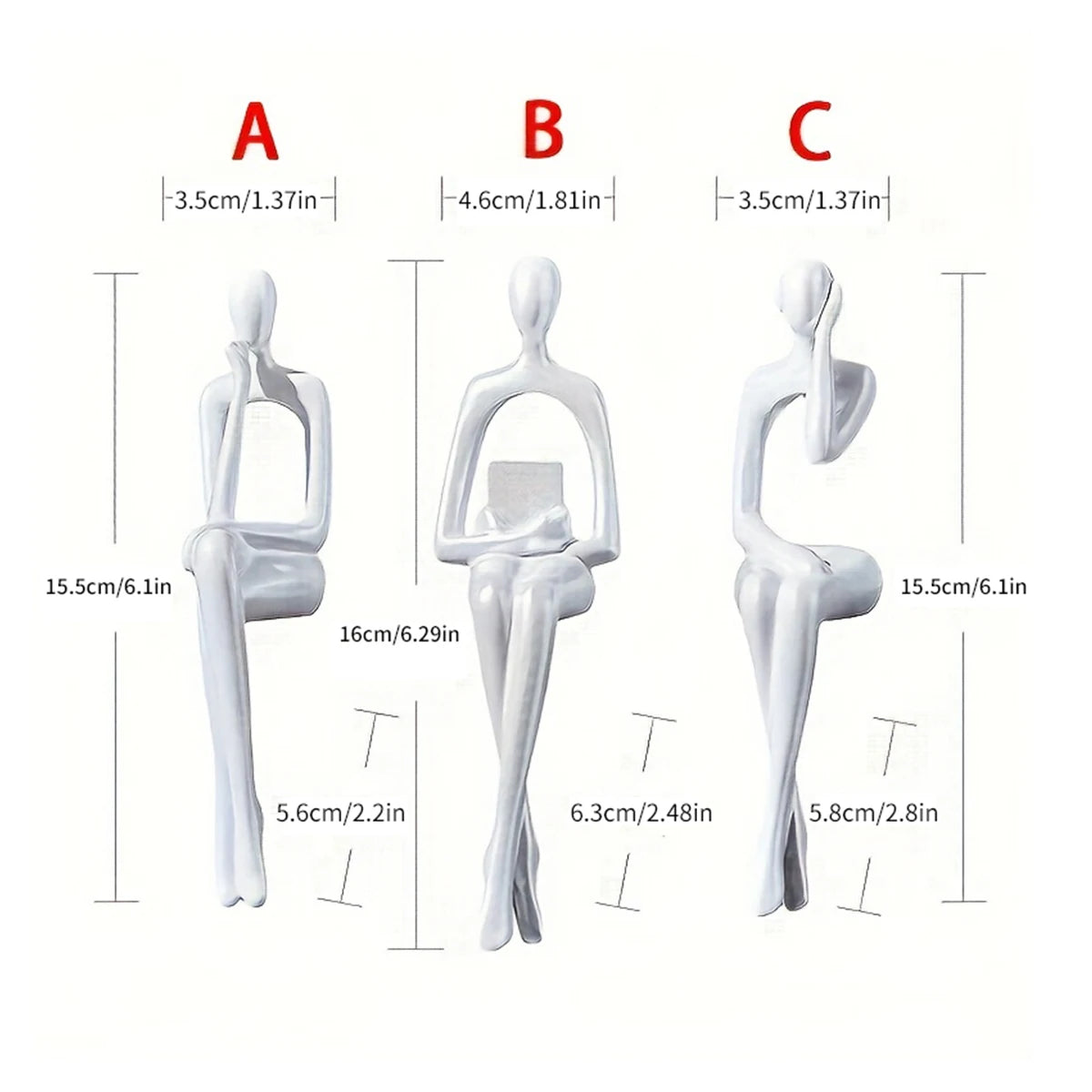 Abstract Sitting Sculpture – White Resin Figurine for Shelves, Desks & Entryways