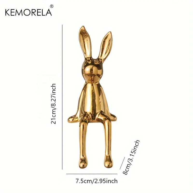 Ceramic Sitting Bunny Ornament β Long-Eared Rabbit Sculpture for Shelves or Entryways