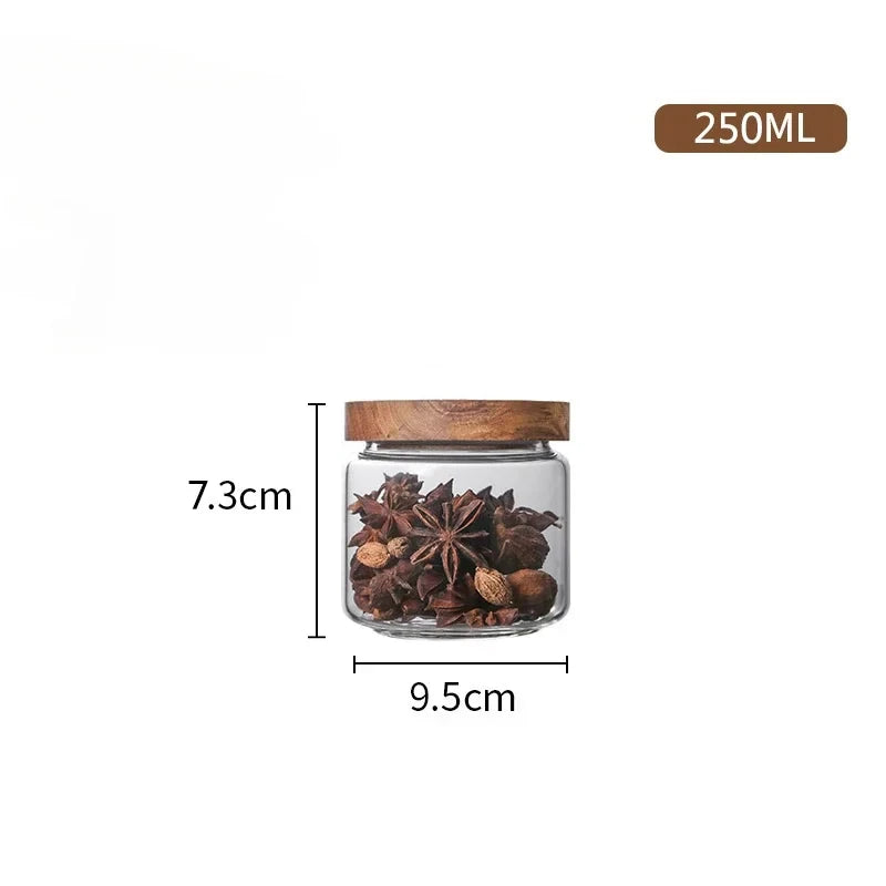 Modern Glass Storage Jar with Wooden Lid – Airtight Pantry Container for Spices, Cereal, Snacks & Dry Goods