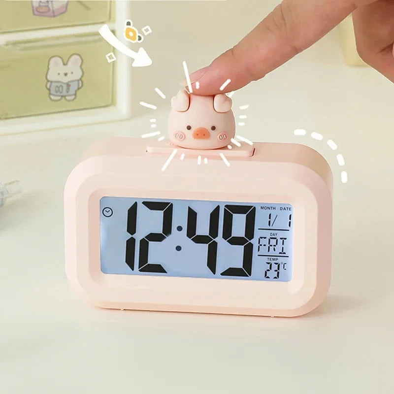 LED Digital Alarm Clock – Cute Cartoon Desk Clock with Night Light