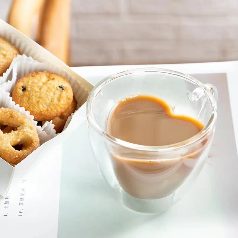 Heart-Shaped Double Wall Glass Mug – 250ml Heat-Resistant Lover’s Cup