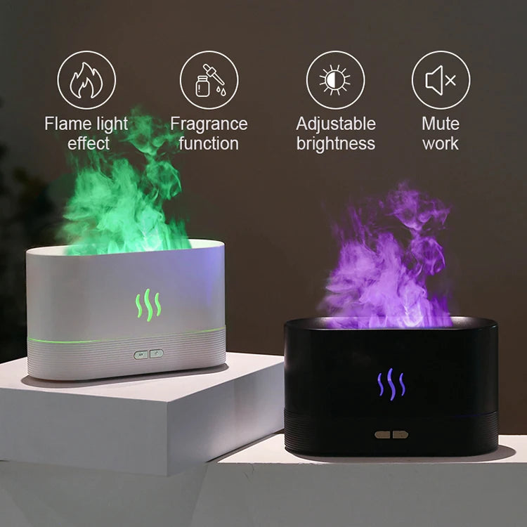 Kinscoter Flame Aroma Diffuser – 180ml Ultrasonic Cool Mist Humidifier with LED Light & Essential Oil Function