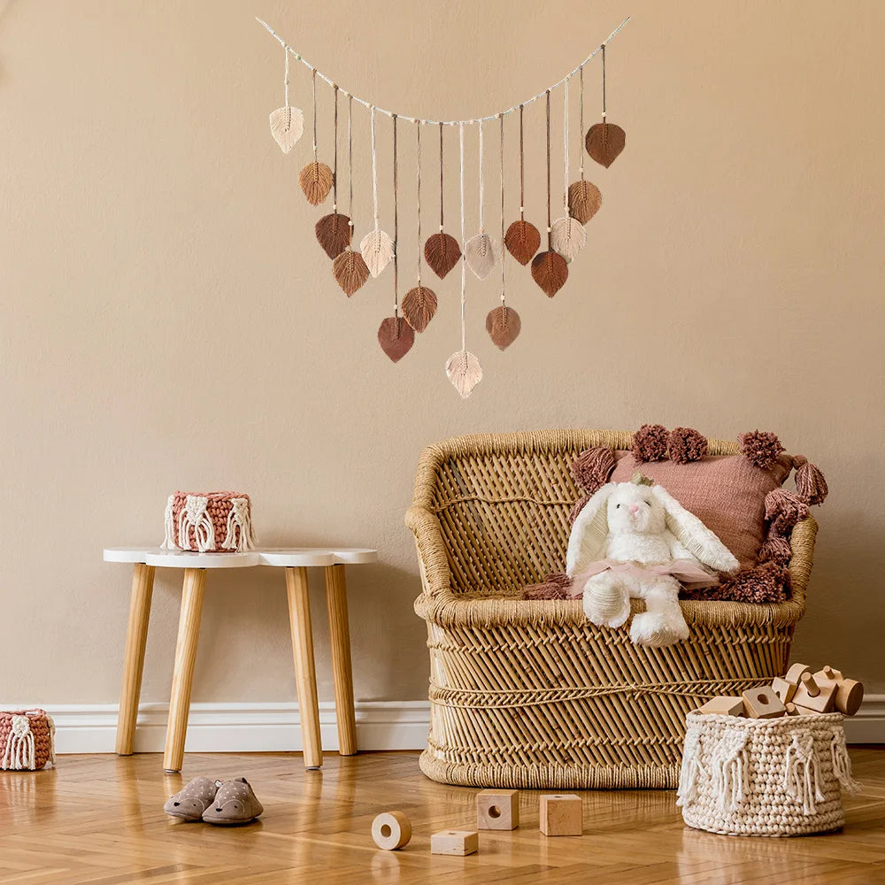 Boho Leaf Macrame Wall Hanging – Handmade Tapestry for Living Room & Bedroom Decor