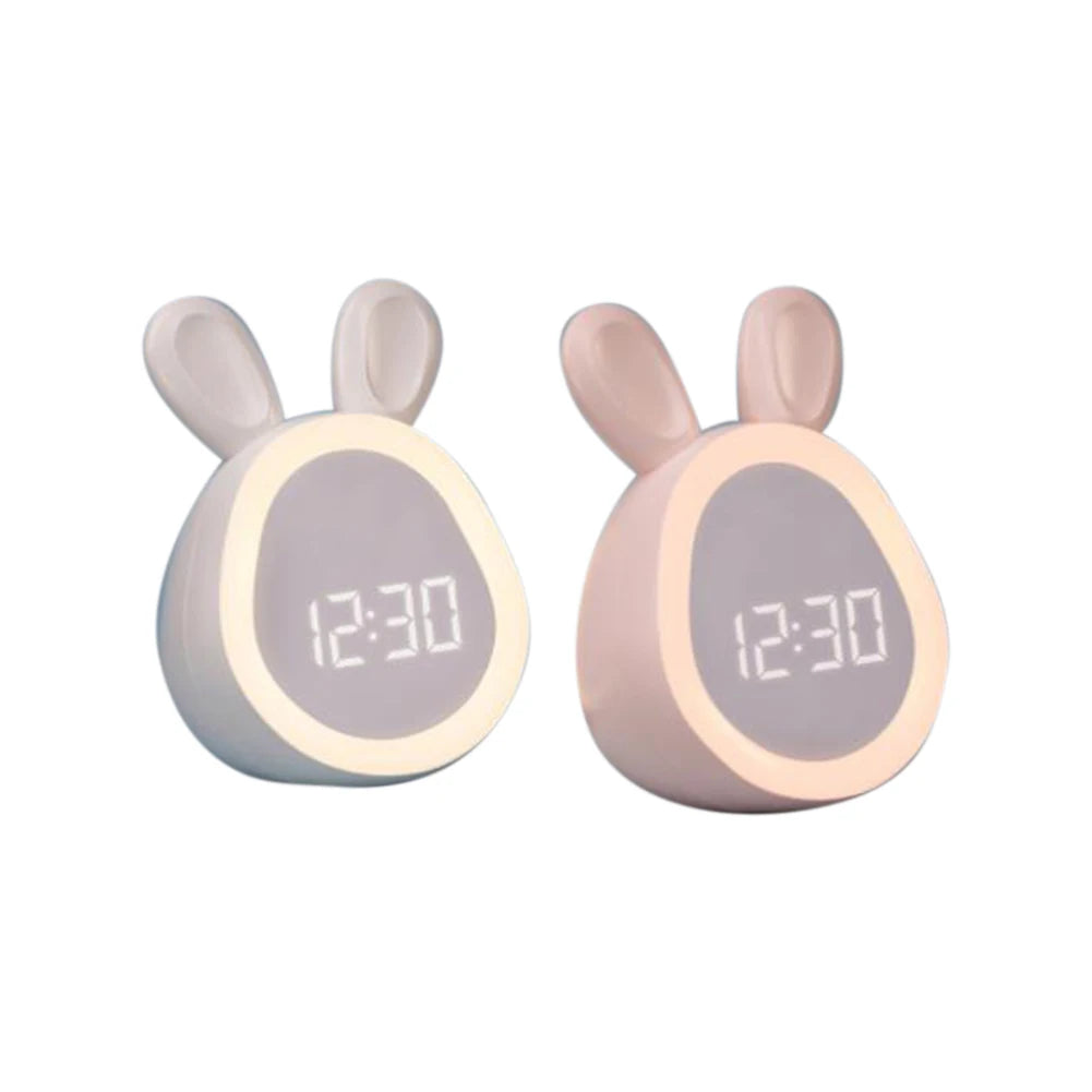 Mini Rabbit LED Alarm Clock – Cute USB Rechargeable Night Light Clock for Kids, Students & Dorm Room