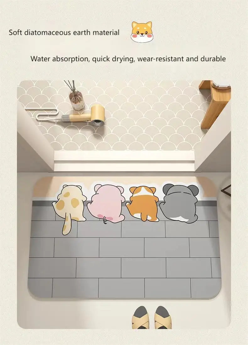 Cute Animal Tail Bathroom Mat β Soft Diatomaceous Mud Absorbent Floor Rug for Bathroom, Toilet, and Bedroom