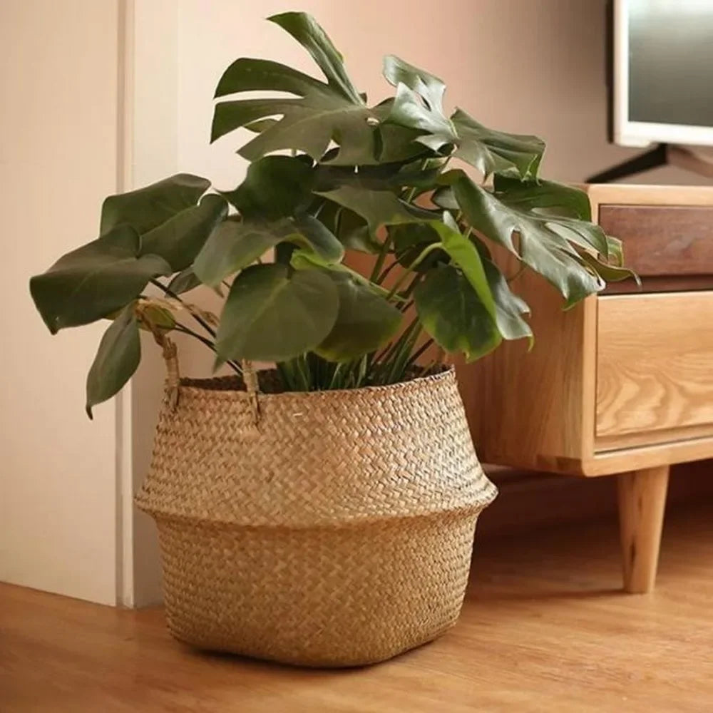 Handwoven Seaweed Wicker Basket – Multi-Use Boho Storage & Planter Basket (Various Sizes)