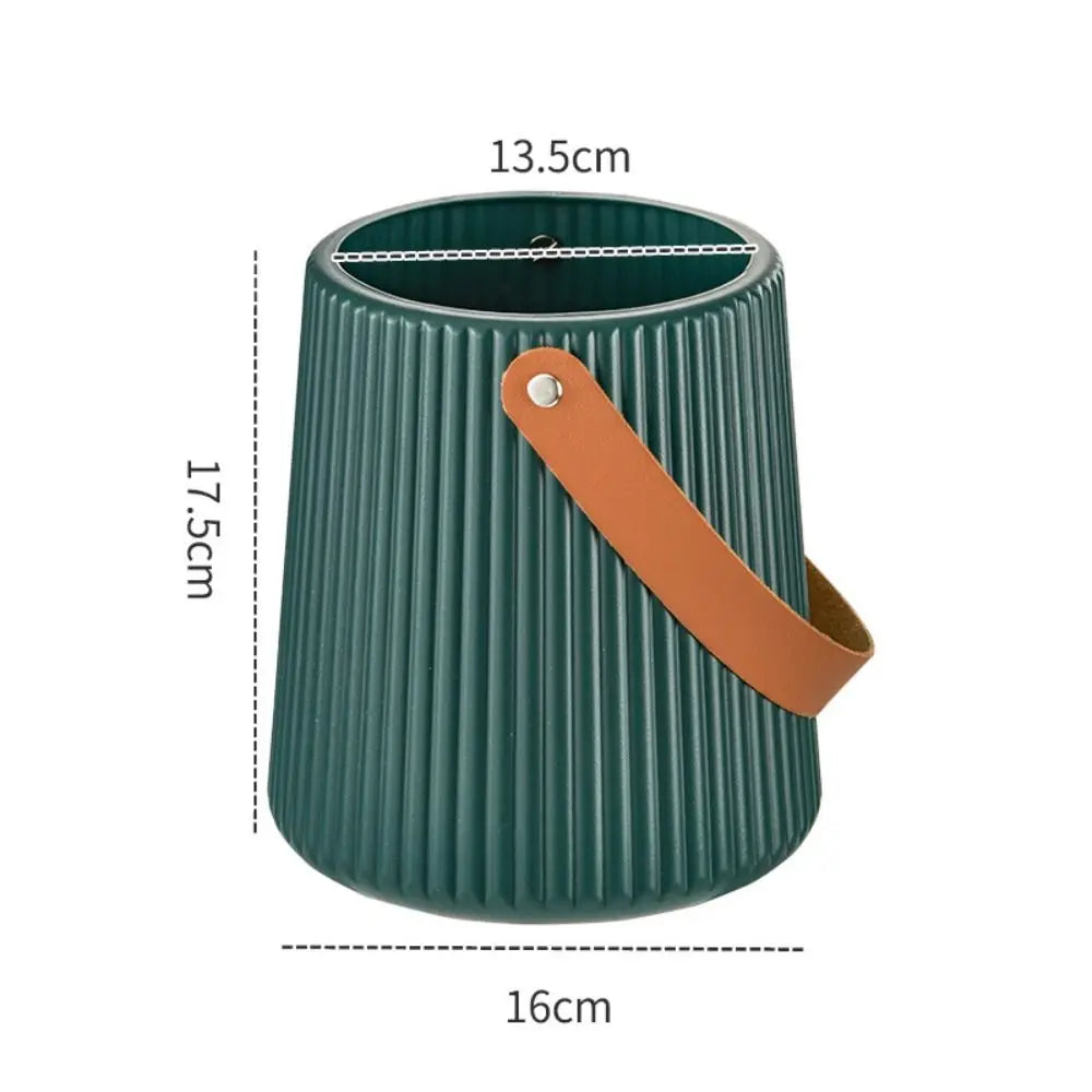 Nordic Style Leather Handle Flower Vase – Modern Anti-Fall Plastic Pot for Floral Arrangements