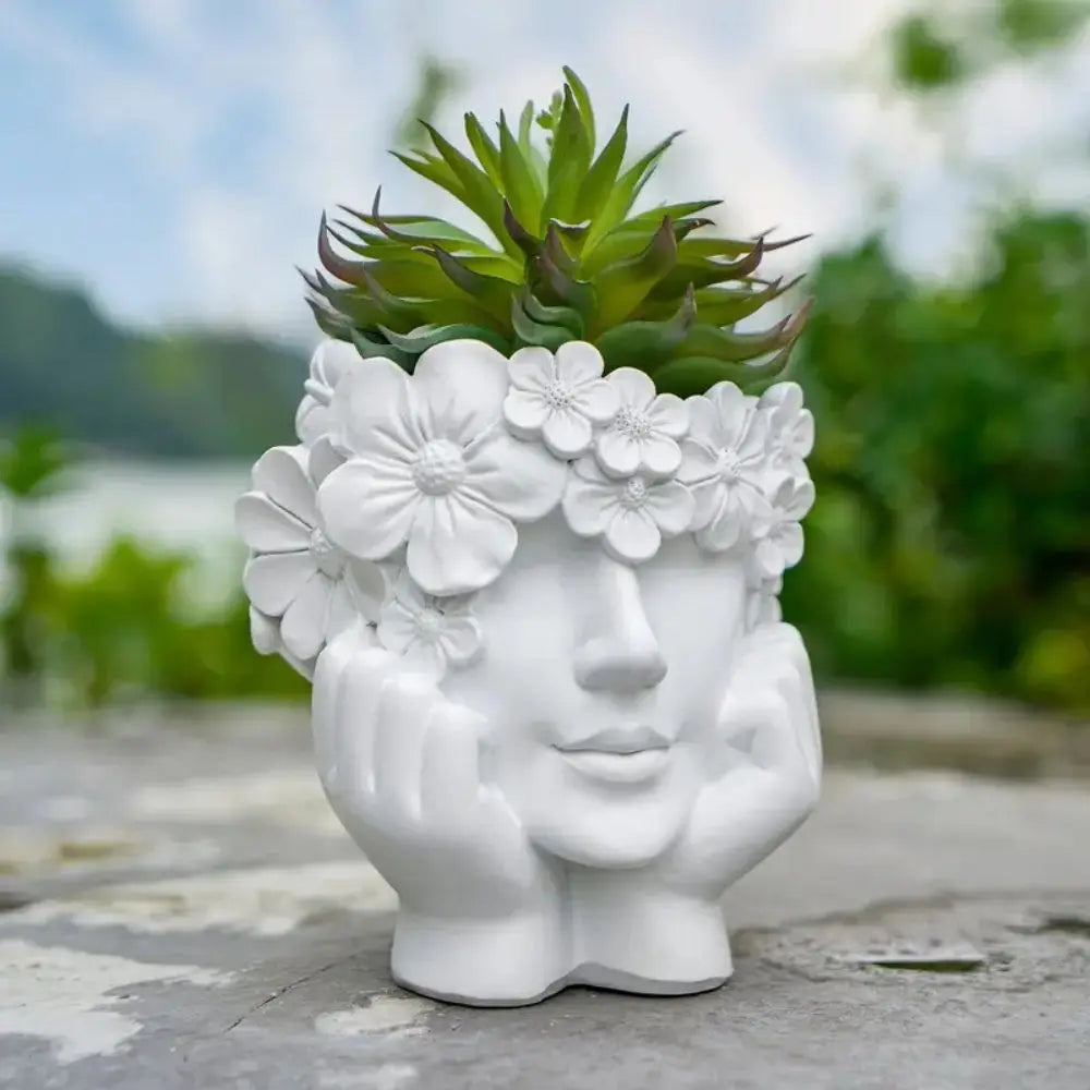Creative Female Face Resin Flower Pot – Elegant Modern Art Planter for Indoor & Outdoor Decor