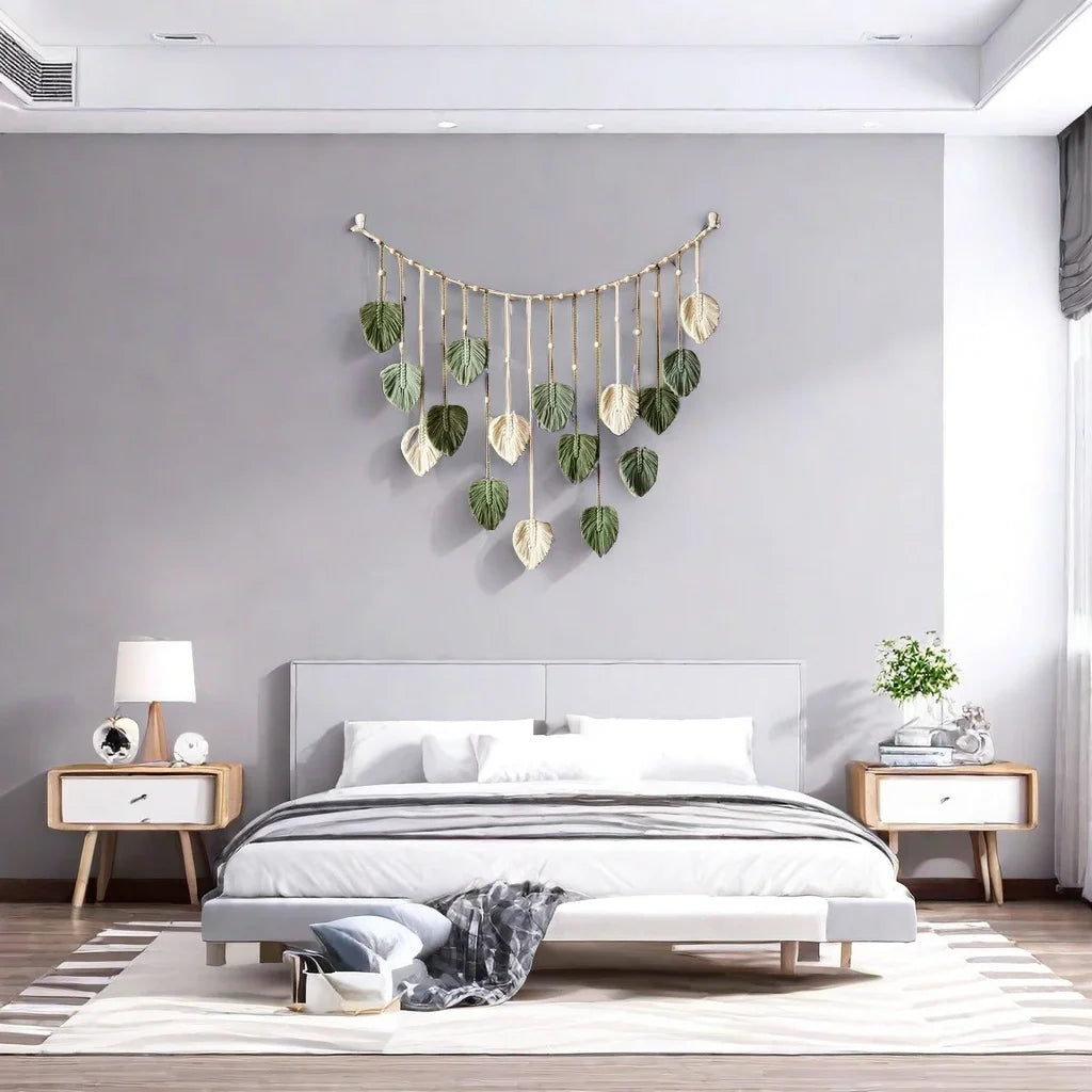 Boho Leaf Macrame Wall Hanging – Handmade Tapestry for Living Room & Bedroom Decor