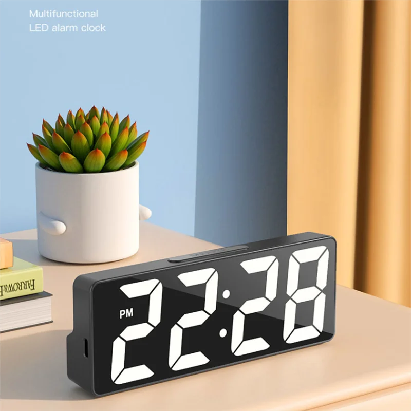 Modern LED Digital Alarm Clock with Temperature Display – Adjustable Brightness & 12/24 Hour Format