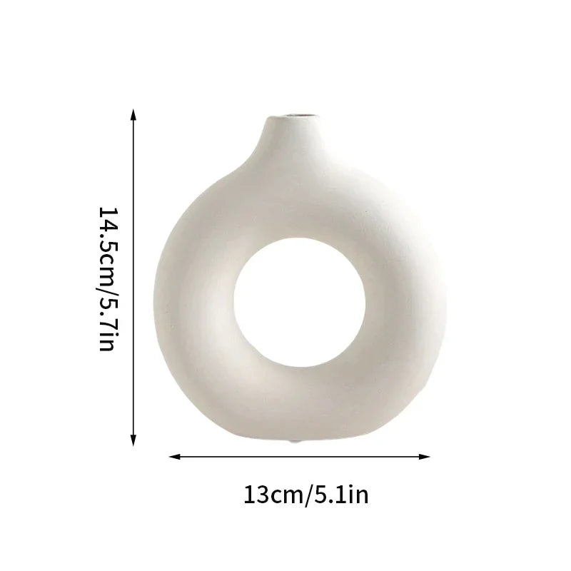 Modern Nordic Circle Vase – Minimalist Ceramic-Style Flower Holder for Cozy Spac