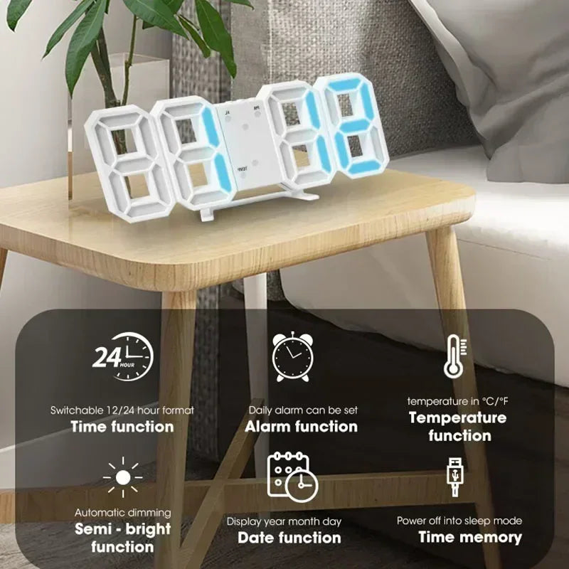3D LED Digital Alarm Clock with Time, Date & Temperature – Modern Wall & Desk Display