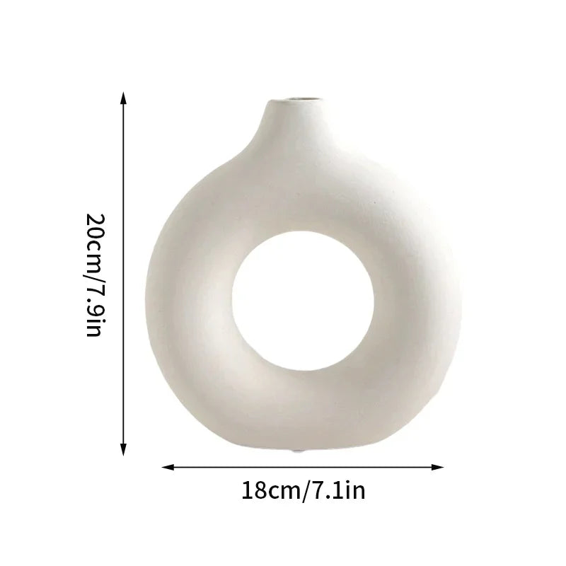 Modern Nordic Circle Vase – Minimalist Ceramic-Style Flower Holder for Cozy Spac