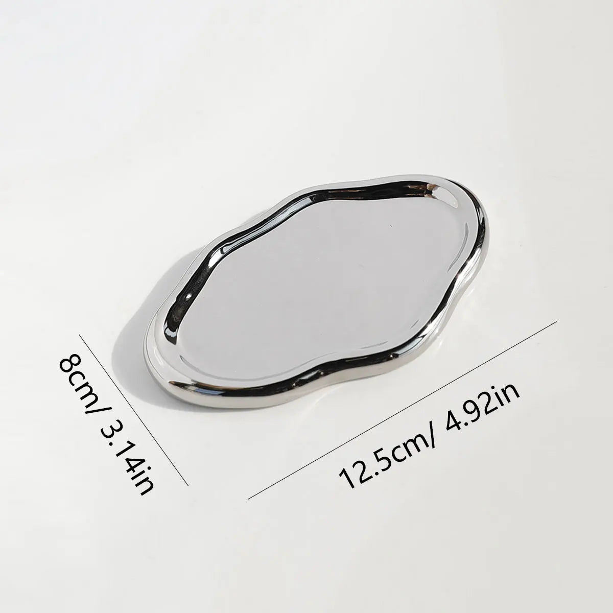 Modern Irregular Ceramic Jewelry Tray – Silver Oval Ring & Key Holder Dish for Vanity, Desk, or Gift