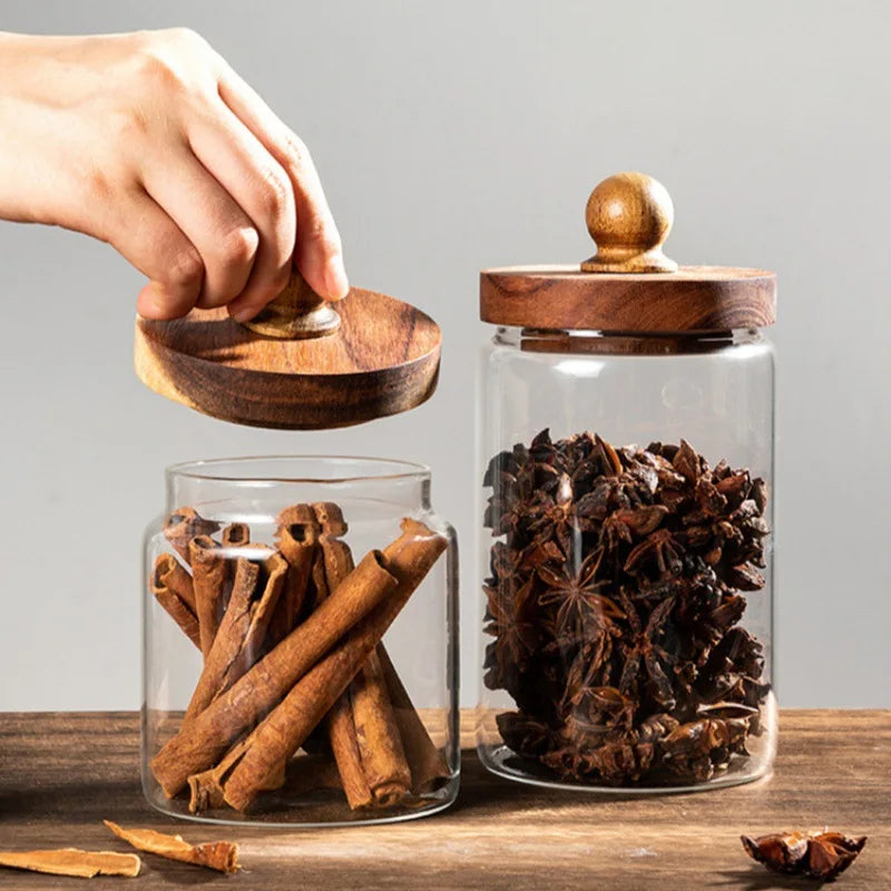 Airtight Glass Storage Jars with Wooden Lids