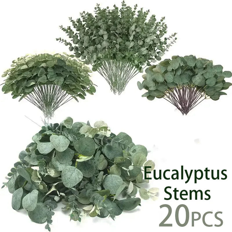 20PCS Artificial Eucalyptus Stems – Silver Dollar Leaf Picks for Bouquets & DIY Floral Decor