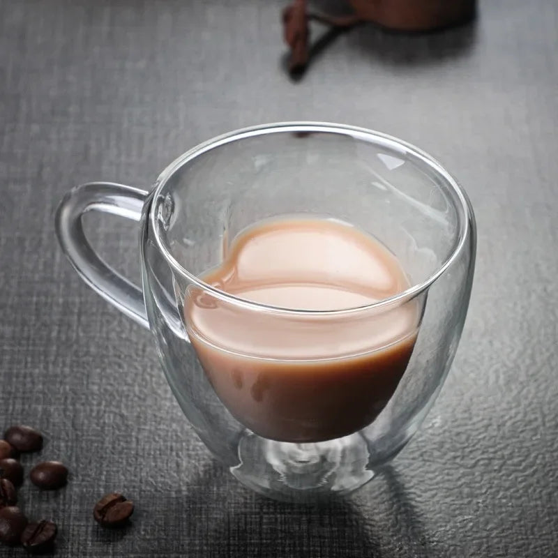 Heart-Shaped Double Wall Glass Mug – 250ml Heat-Resistant Lover’s Cup