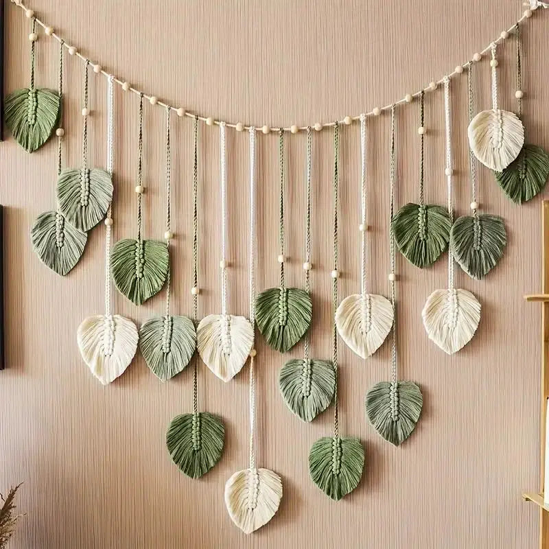 Boho Leaf Macrame Wall Hanging – Handmade Tapestry for Living Room & Bedroom Decor