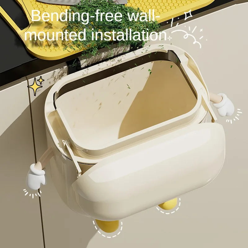 Cream Wall-Mounted Trash Can with Lid – 9L/12L Space-Saving Kitchen Bin for Cabinets, Food Waste & Bathroom