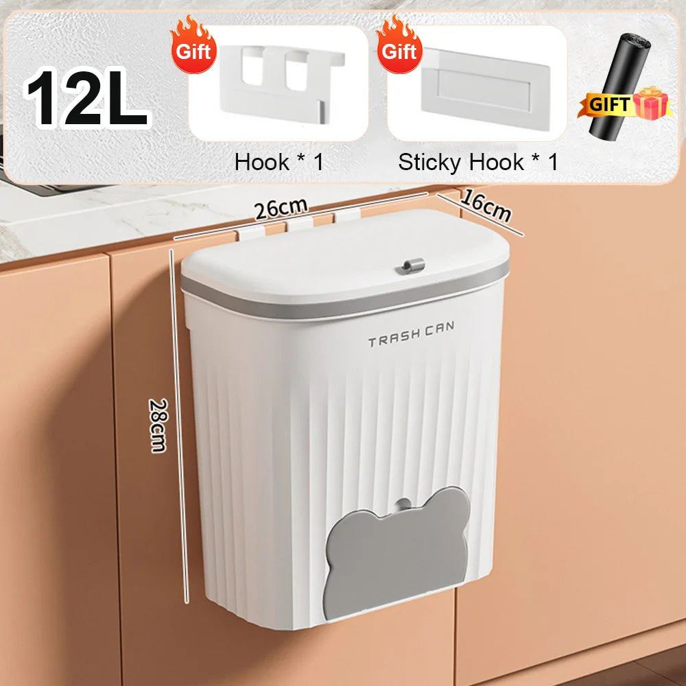 Mini Wall-Mounted Trash Bin β 8.5L/12L Compact Kitchen Wastebasket with Lid