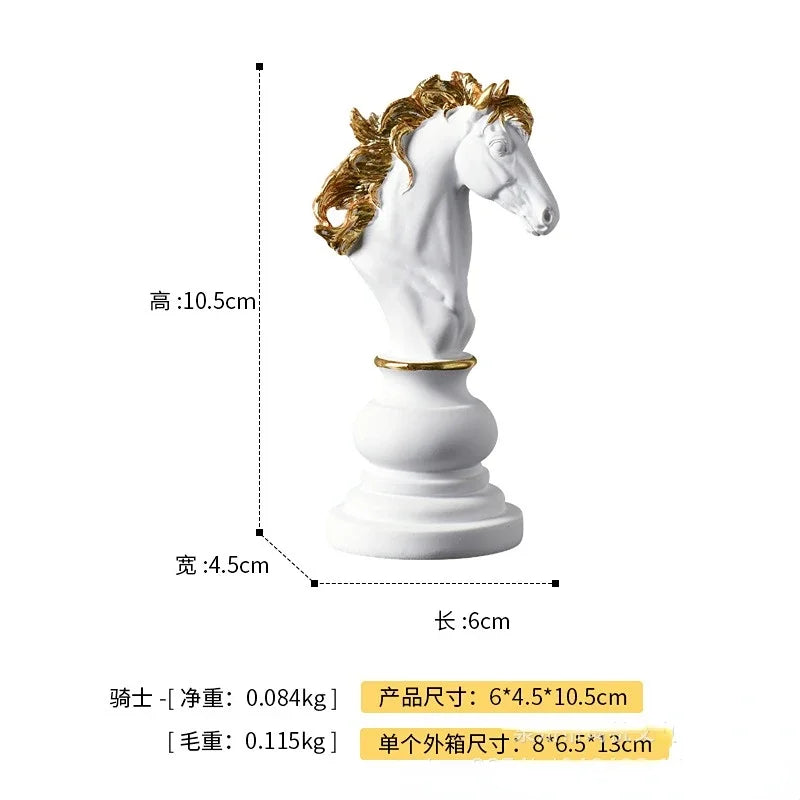 Luxury Resin Chess Figurine Set – King, Queen & Knight Decorative Sculptures for Home & Office