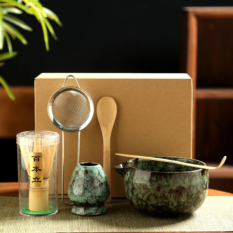 6-Piece Japanese Matcha Tea Ceremony Set – Handmade Ceramic Bowl, Bamboo Whisk, Scoop, Strainer & Gift Box