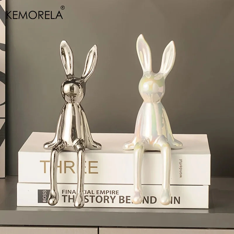 Ceramic Sitting Bunny Ornament β Long-Eared Rabbit Sculpture for Shelves or Entryways