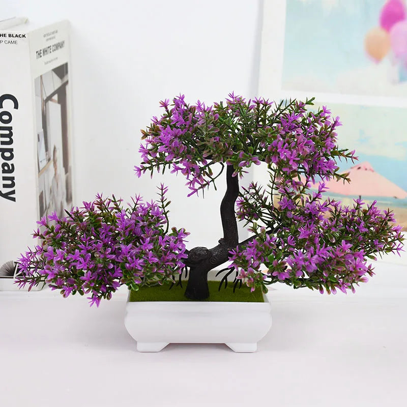Artificial Pink Blossom Bonsai Tree – Decorative Faux Plant in White Ceramic Pot