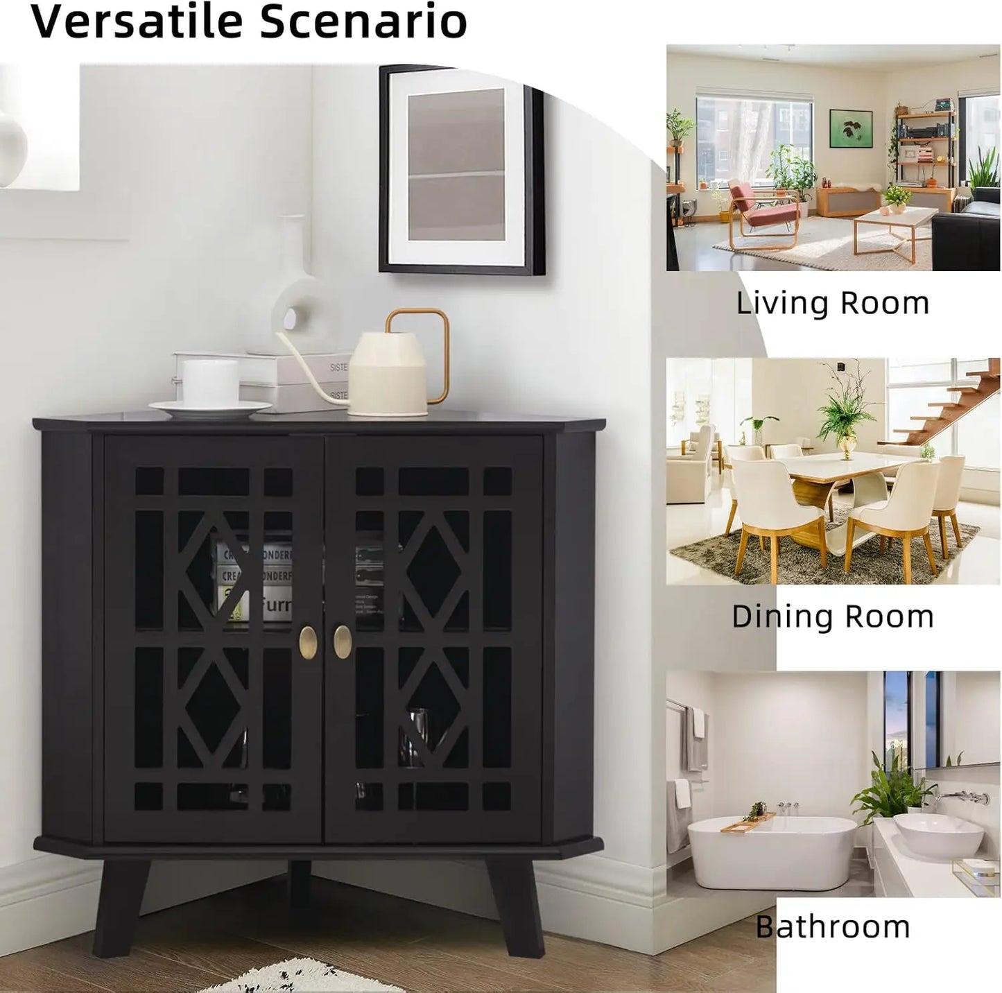 Modern Corner Shelf Cabinet with 2 Doors – Stylish 2-Tier Sideboard Table