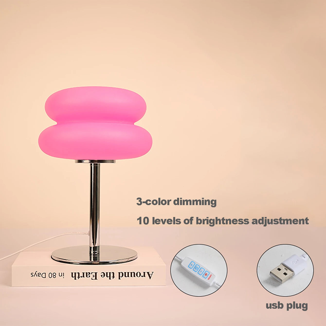Creamy Dome Table Lamp – USB Plug-In with 3 Color Dimming for Bedroom or Study