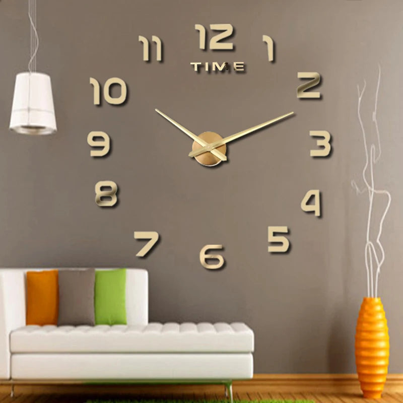 Modern 3D DIY Large Wall Clock – Quartz Acrylic Mirror Sticker Clock for Living Room & Office Décor