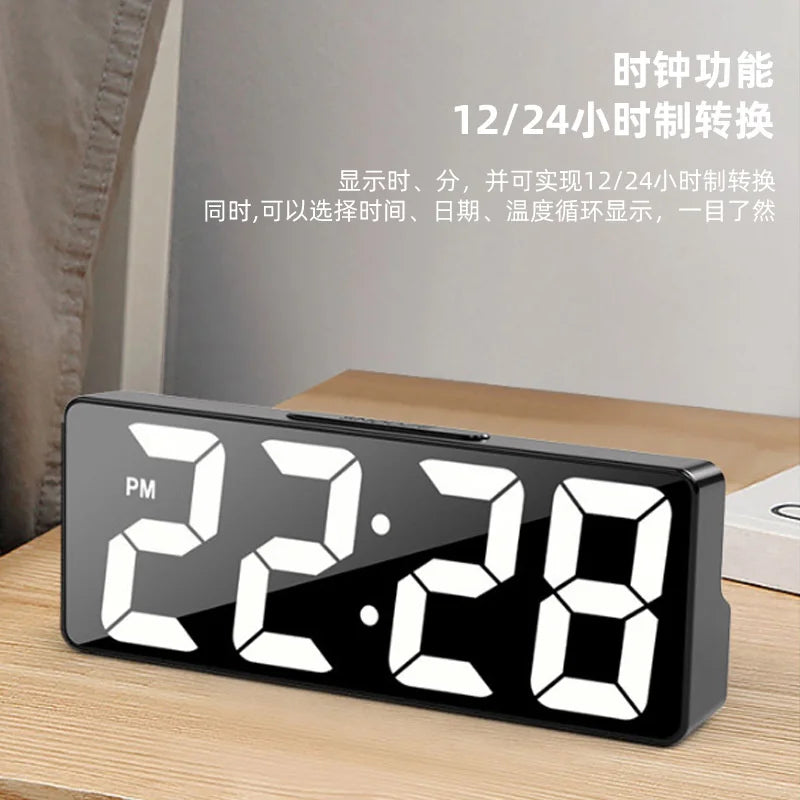 Modern LED Digital Alarm Clock with Temperature Display – Adjustable Brightness & 12/24 Hour Format