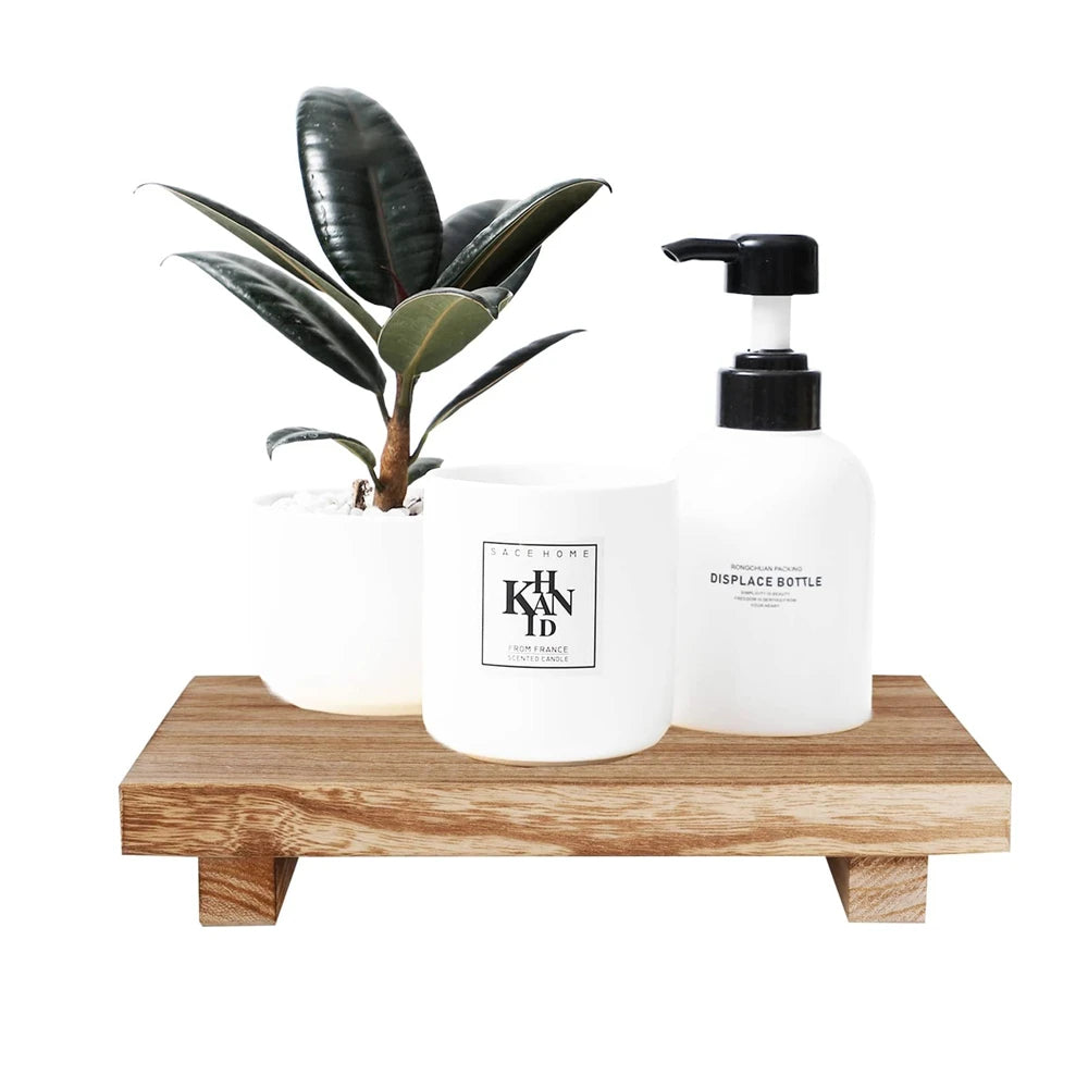 Rustic Wood Pedestal Stand – Small Decorative Riser Tray for Candle, Plant, or Soap Display