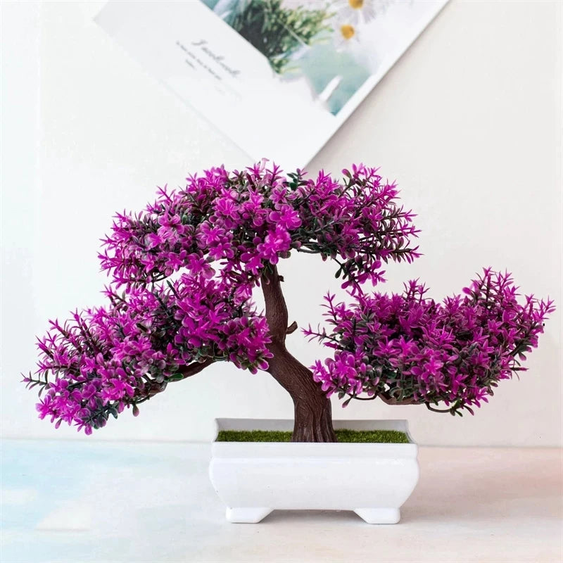 Artificial Pink Blossom Bonsai Tree – Decorative Faux Plant in White Ceramic Pot