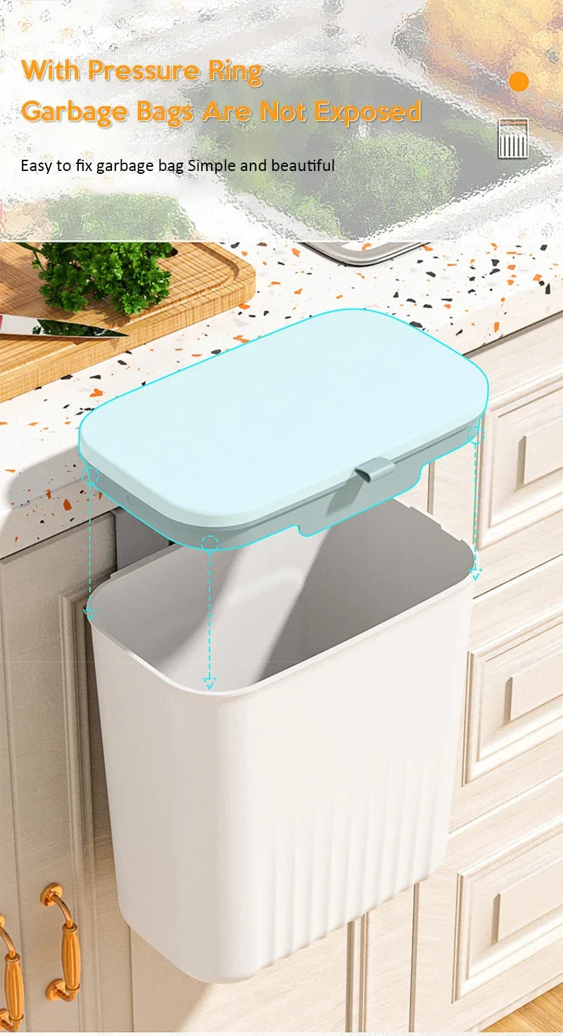 Wall Mounted Trash Can β 9L Hanging Waste Bin with Lid for Kitchen, Bathroom & Garage