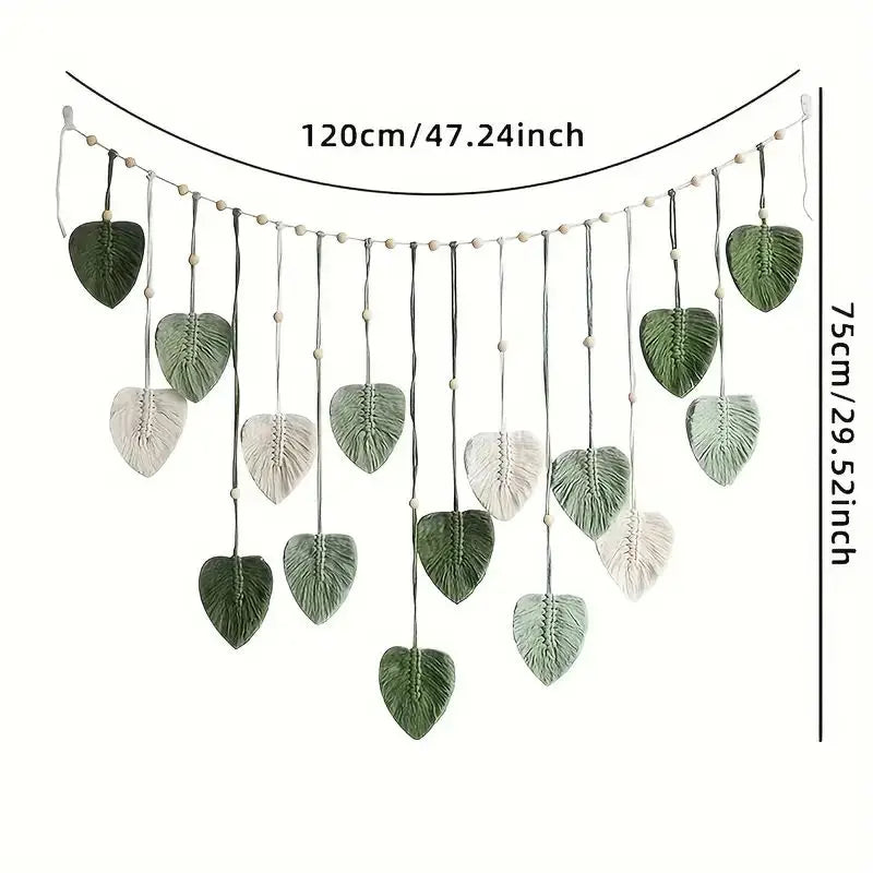 Boho Leaf Macrame Wall Hanging – Handmade Tapestry for Living Room & Bedroom Decor