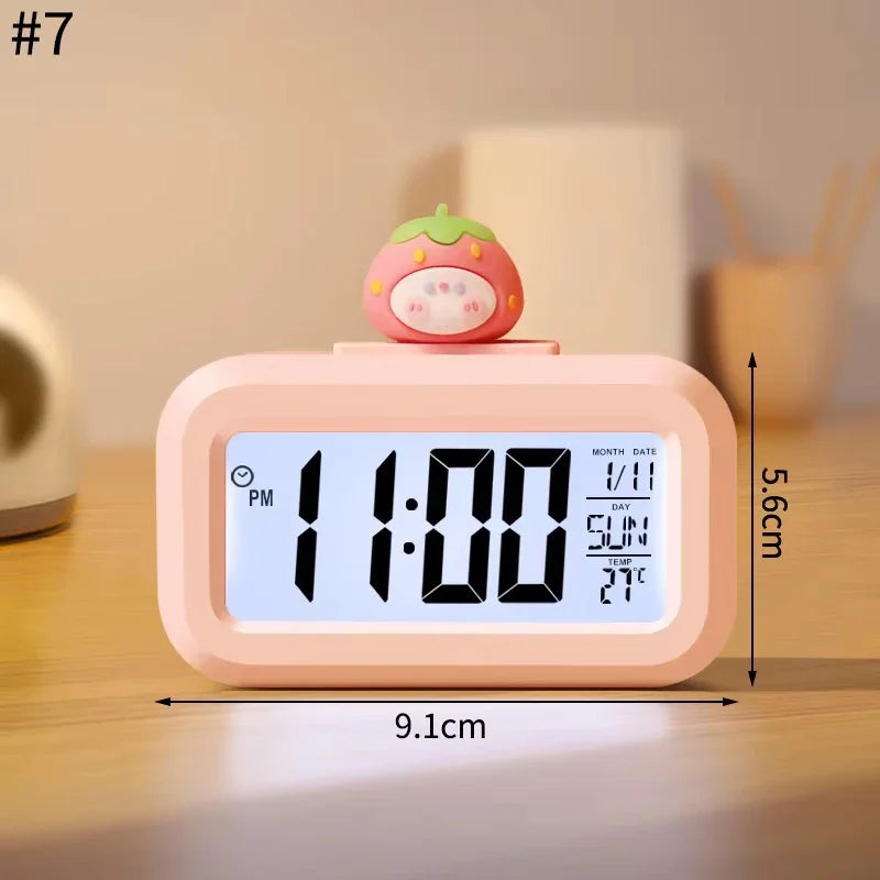 LED Digital Alarm Clock – Cute Cartoon Desk Clock with Night Light