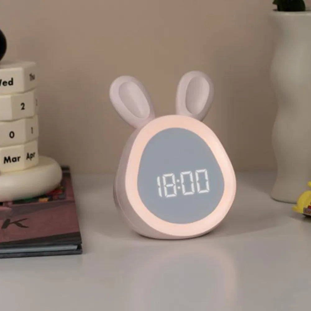Mini Rabbit LED Alarm Clock – Cute USB Rechargeable Night Light Clock for Kids, Students & Dorm Room