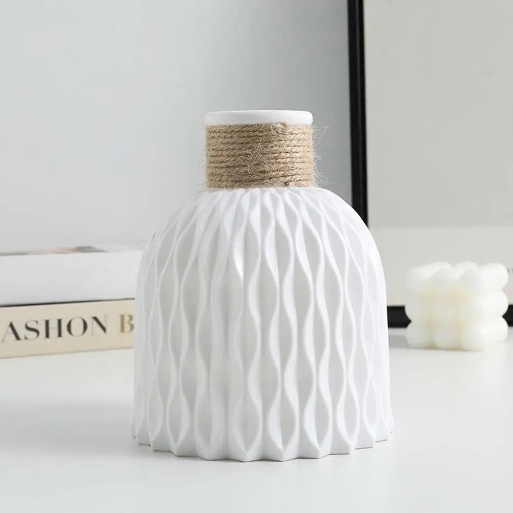 Textured Rope Plastic Vase – Modern Pink Flower Pot for Living Room & Desktop Decor