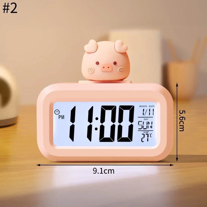 LED Digital Alarm Clock – Cute Cartoon Desk Clock with Night Light
