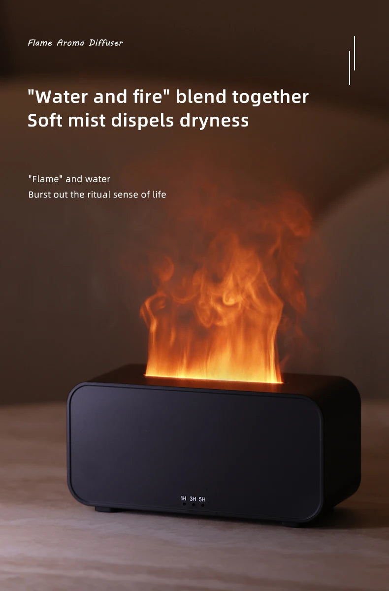 Flame Aroma Diffuser with LED Light & Timer – 120ml Portable Humidifier