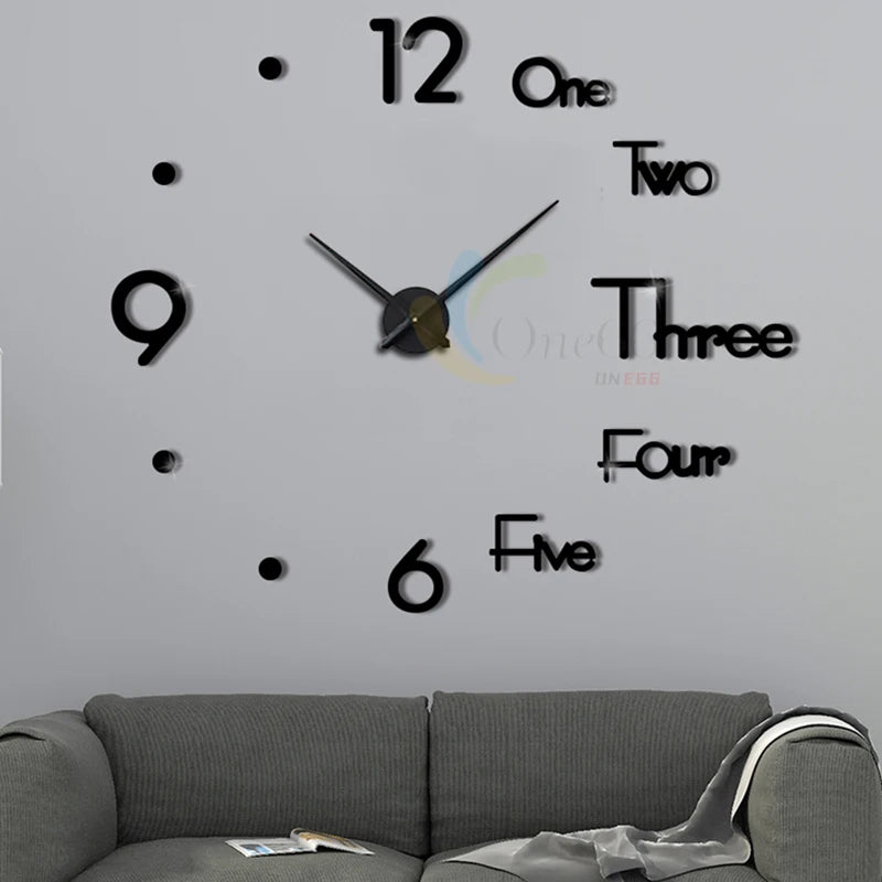 Modern 3D DIY Large Wall Clock – Quartz Acrylic Mirror Sticker Clock for Living Room & Office Décor