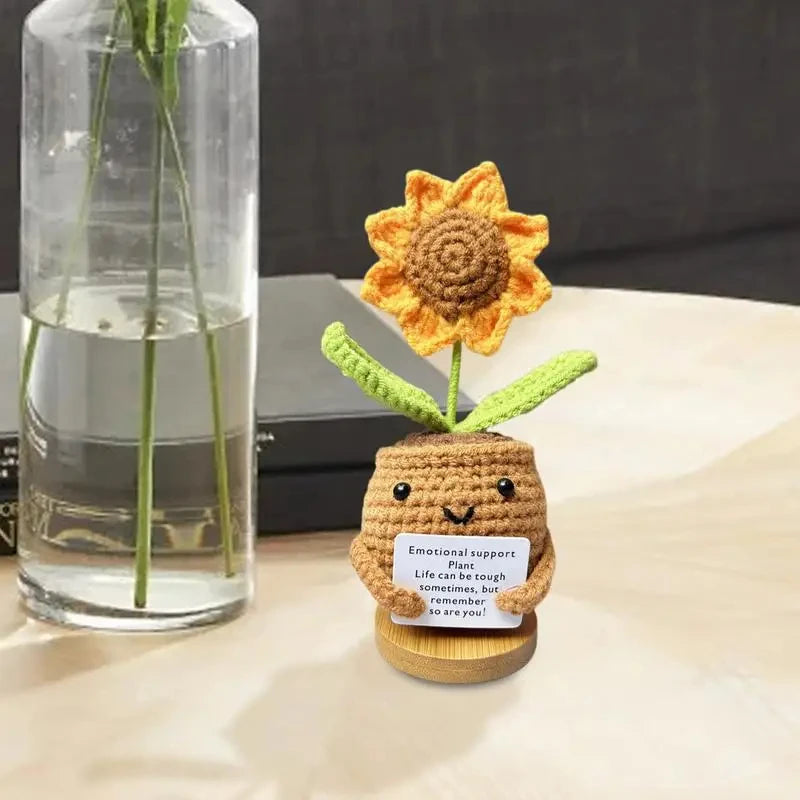 Positive Energy Crochet Flower Dolls – Emotional Support Hug Plants for Desk & Home Decor