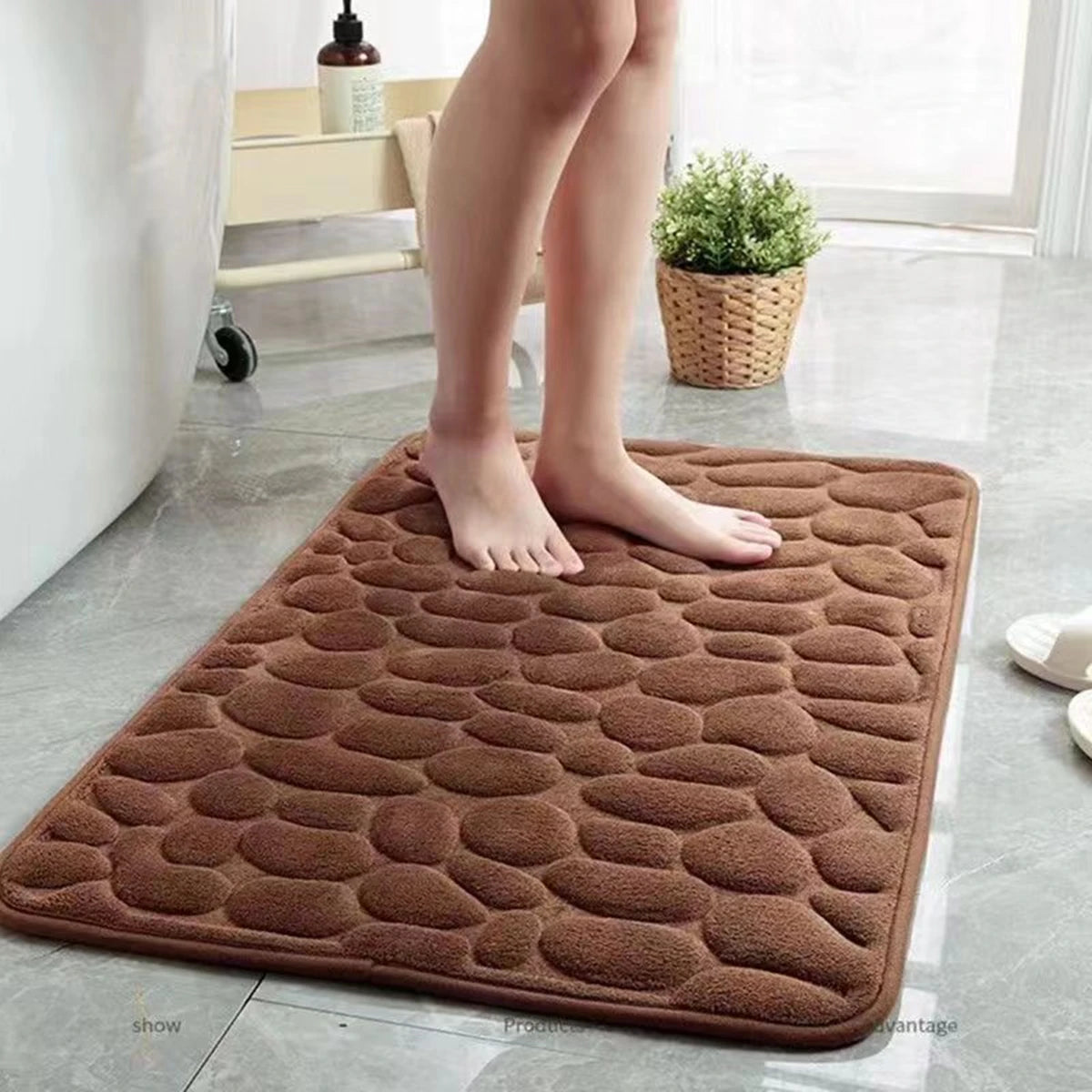3D Cobblestone Bathroom Mat – Ultra Soft, Anti-Slip, Quick Drying