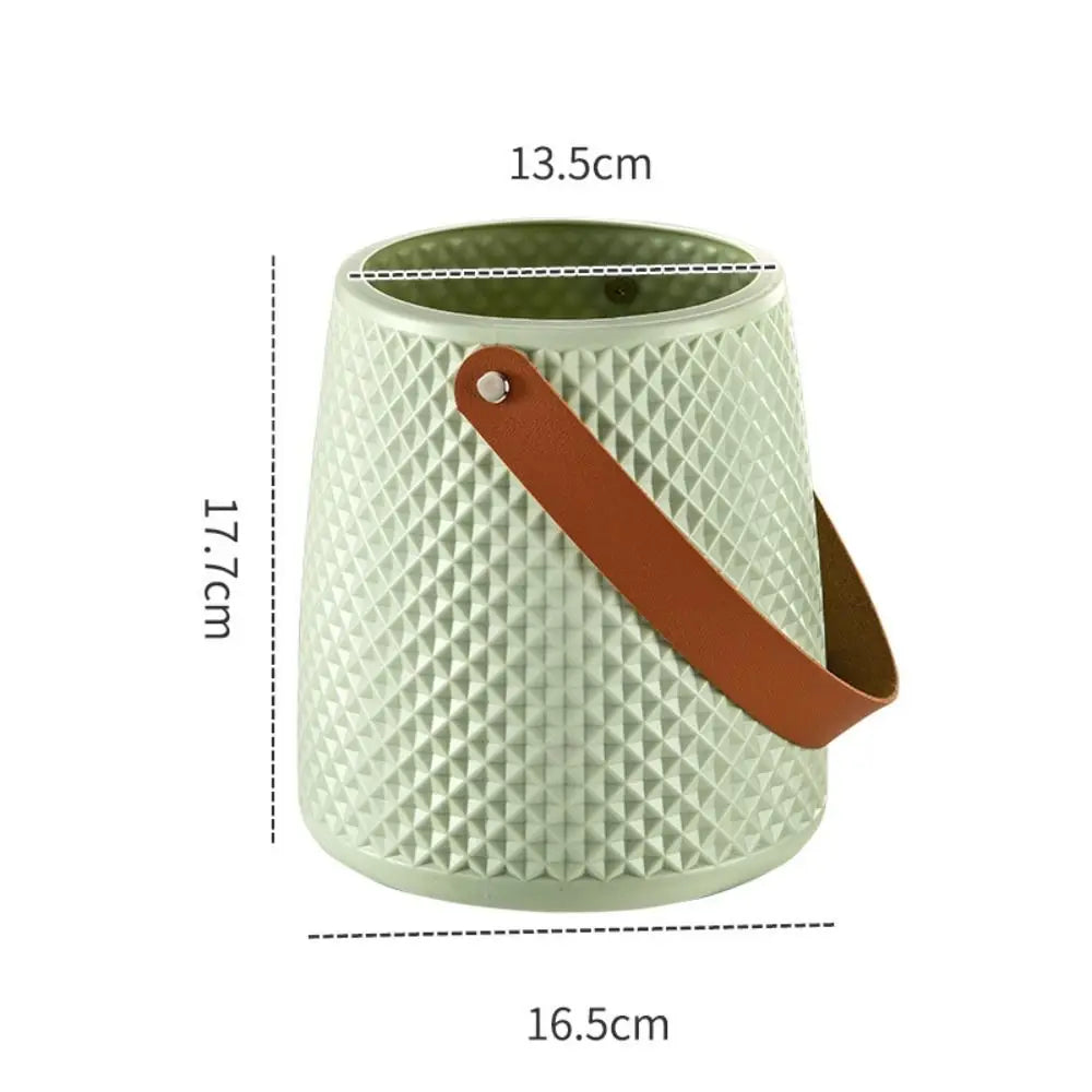 Nordic Style Leather Handle Flower Vase – Modern Anti-Fall Plastic Pot for Floral Arrangements
